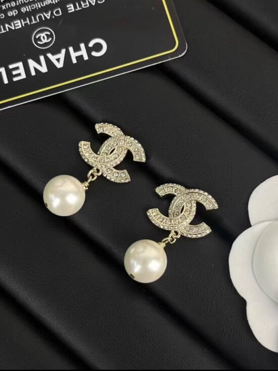CHANEL​ Jewelry - Chanel Classic CC Logo Pearl Stud Earrings